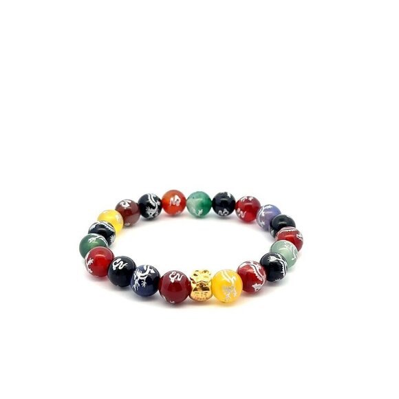 18K Gold Money Bag Agate Gemstones 8mm Lucky Charm Elastic Bracelet Multicolor 8 - Picture 1 of 5